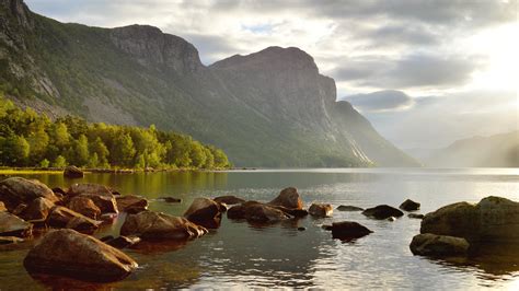 Fond Décran Des Arbres Paysage Mer Baie Lac Eau Roche La