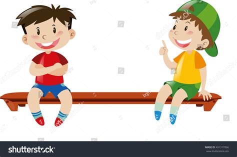 Two Boys Sitting On Bench Illustration Stock Vector Royalty Free 491317066 Shutterstock