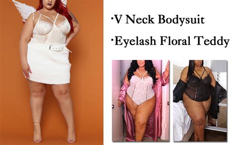 Amazon Kaei Shi Plus Size Lingerie For Women Sheer Lace Sexy V Neck Bodysuit Eyelash One