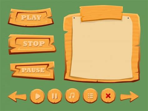 Free Vector Game Wooden Interface Elements Set In 2024 Vector Game