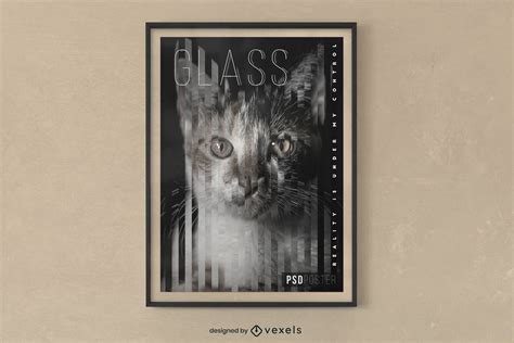 Cat Animal Behind Glass Photographic Psd Poster Psd Editable Template