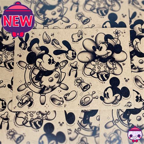 Vintage Disney Style Tattoo Flash Sheet A5 Print | Etsy