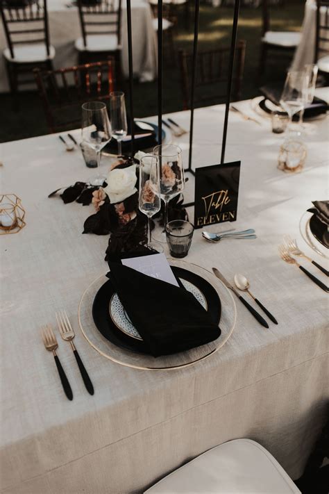 Black And Gold Placesetting White Wedding Theme Dark Wedding Theme