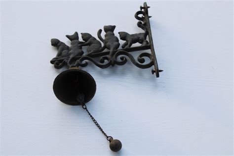 Vintage Cast Iron Wall Mount Doorbell Small Bell W Cats Silhouette