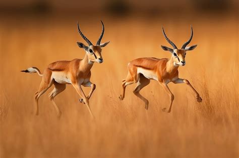 Premium AI Image | A painting of two gazelle running in a field.