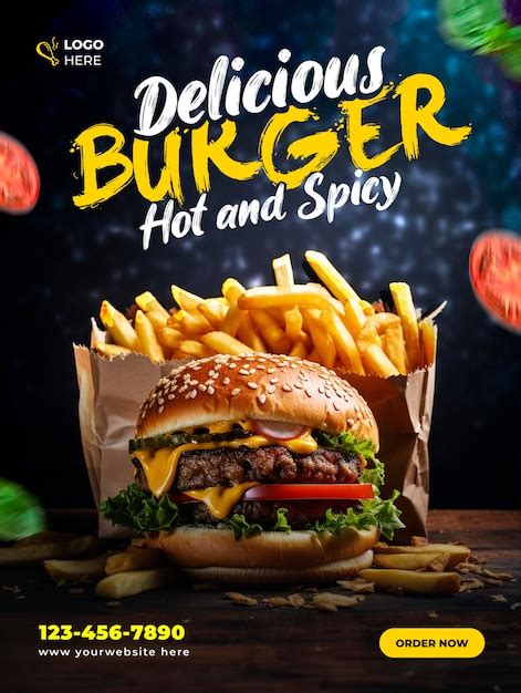 Delicious Burger And French Fries Social Media And Instagram Banner Post Design Template