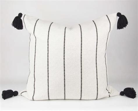 Cream And Black Striped Tassels Pillow Cover Etsy In 2020 Tassel Pillow Pillow Covers Etsy