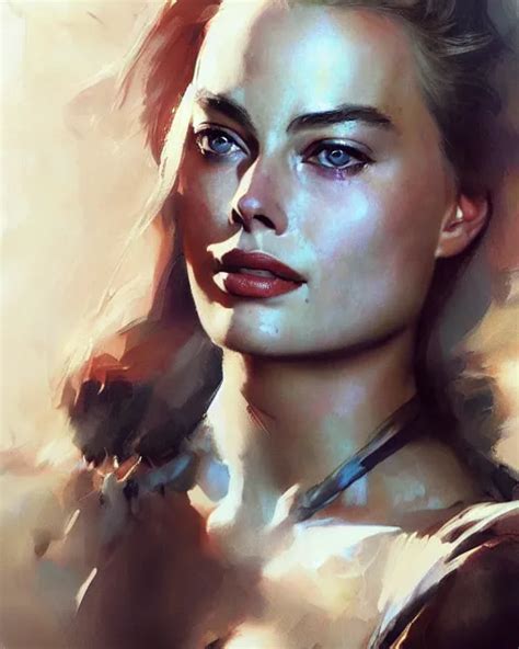 Full View Realistic Portrait Of Actress Margot Robbie Stable