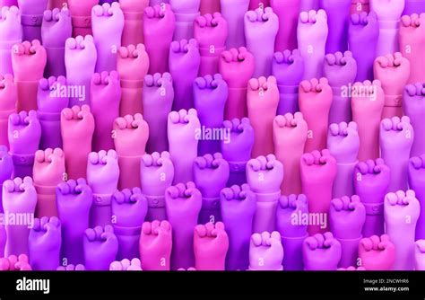 Multi Purple Raised Fists Of Women For International Womens Day And