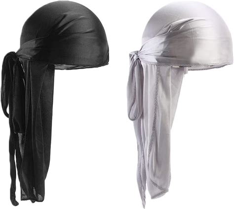 Qincling 2 Pcs Long Tail Durag Silk Durag Cap Do Durag Bandana 360