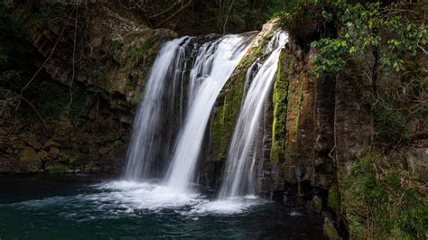 Waterfall On Green Algae Covered Rocks Pouring On River 4k Hd Nature Wallpapers Hd Wallpapers