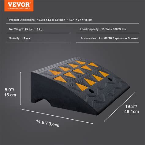 VEVOR Rubber Curb Ramp 6" Rise Height Sidewalk Curb Ramp, 14.6" Width