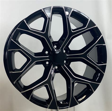 Gm Replica 24 Inch Gloss Black Milled Snowflake Rims For Silverado Tahoe Suburban Sierra