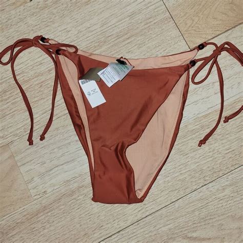 J Crew Swim New Jcrew String Bikini Bottom Women Med Curved Waist Cheeky Beaded Brown Swim