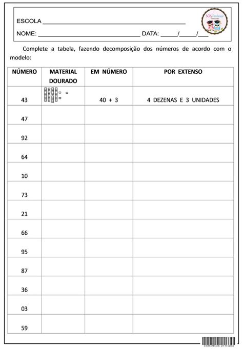 Atividades De Decomposicao De Numeros 1 Ano