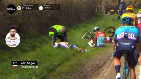 2 Crashes Peter Sagan And Caused Mvdp Paris Roubaix 2023 Youtube