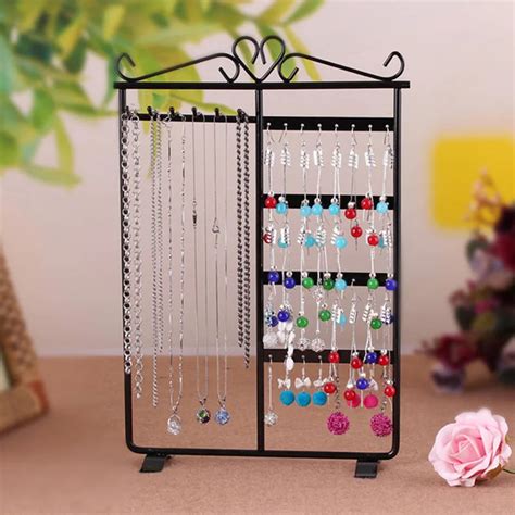 Metal Necklace Earrings Holder Jewelry Organizer Display Rack Stand