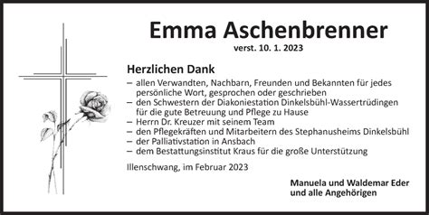 Traueranzeigen Von Emma Aschenbrenner Trauer Flz De