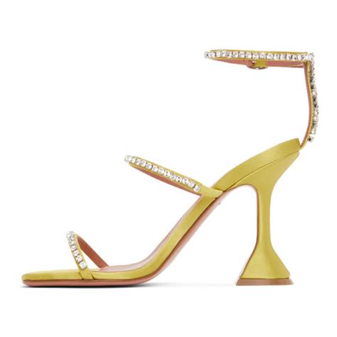 Amina Muaddi Yellow Satin Naima Crystal Heels Amina Muaddi