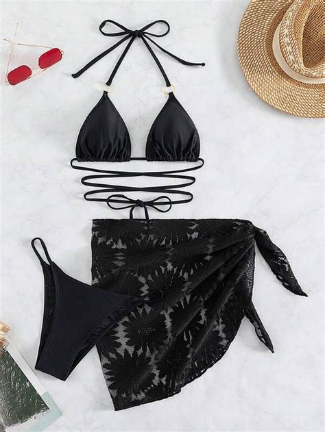 Shein Swim Bae Criss Cross Halter Triangle Bikini Swimsuit With Beach