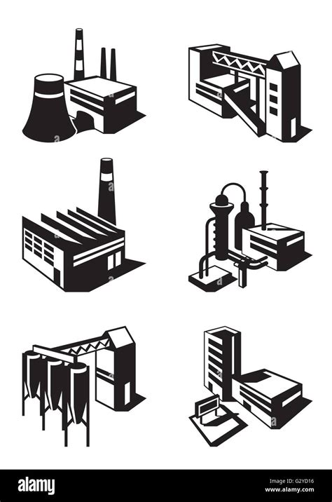 Diversos Tipos De Plantas Industriales Ilustración Vectorial Imagen