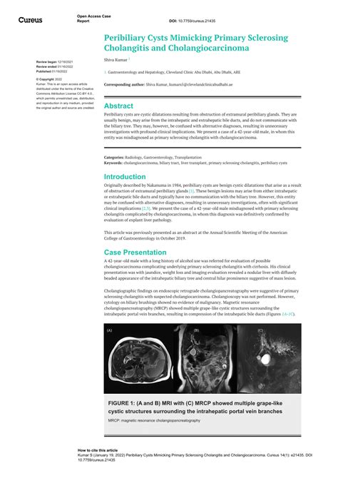 PDF Peribiliary Cysts Mimicking Primary Sclerosing Cholangitis And