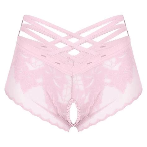 YONGHS FR Sexy Homme Sissy Boxer Ouvert Avant String Coquin Hot Tanga Dentelle Slip Gay Culotte