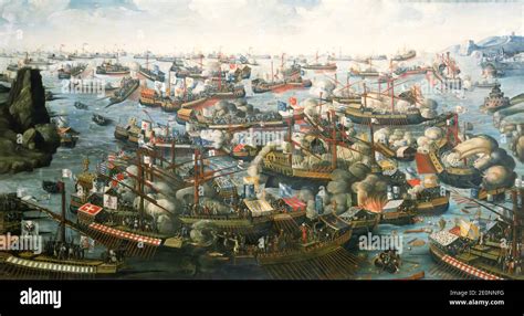 Pintura De La Batalla De Lepanto En 1571 Por H Letter Siglo XVI