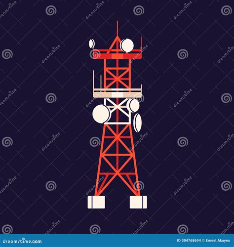 Telecommunication Tower With Antennas Vector Isolated Illustration