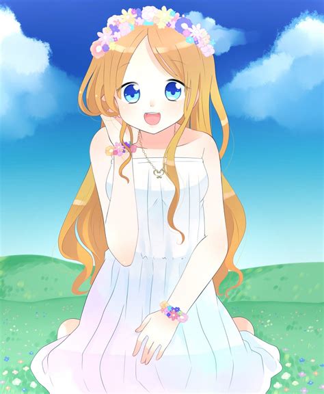 Safebooru 1girl Blonde Hair Blue Eyes Dress Flower Hair Flower Hair