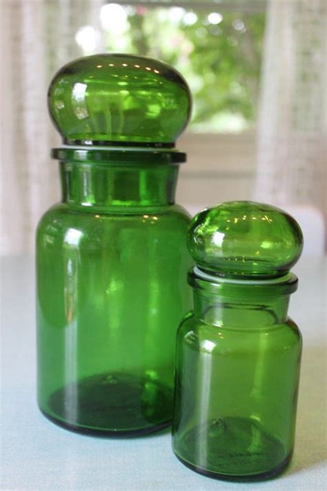 Set Of 2 Vintage Green Glass Apothecary Jars By Speckledchicken