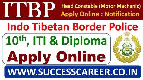 Itbp Head Constable Motor Mechanic Vacancy For Th Th Iti