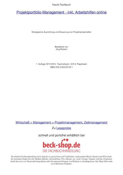 PDF Projektportfolio Management Inkl Arbeitshilfen Online Toc