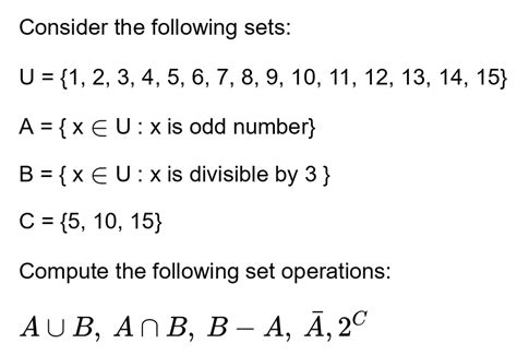 Solved Consider The Following Sets U 1 2 3 4 5 6 Chegg