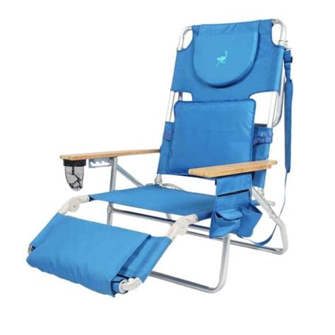 Ostrich Solid Blue Metal Deluxe Padded 3 N 1 Outdoor Lounge Reclining