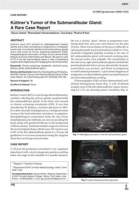 Pdf Küttners Tumor Of The Submandibular Gland A Rare Case Report