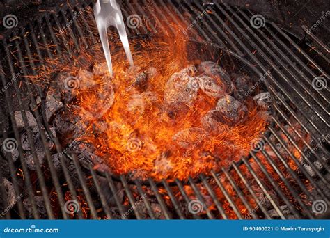 Empty Hot Charcoal Barbecue Grill With Flame Stock Image Image Of