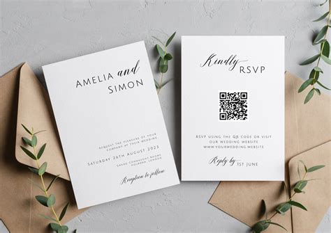 Modern Wedding Invitation Template Upload Your QR Code Etsy