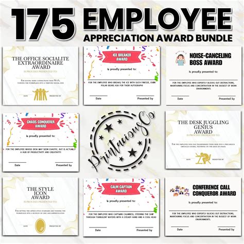 175 Employee Appreciation Award Certificate Printable Recognition Award for Employee Funny Gift