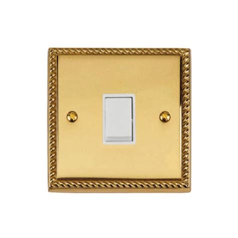 1 Gang 20a Double Pole Switch Georgian Polished Brass Rope Edge Raised Plate White Plastic