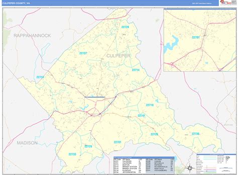 Culpeper County, VA Zip Code Wall Map Basic Style by MarketMAPS