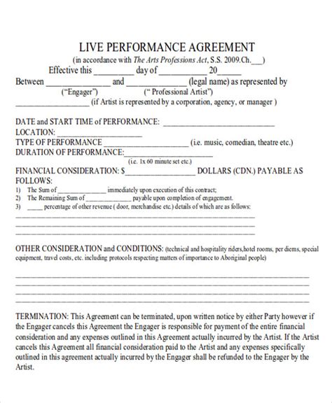 Free Performance Agreement Contract Samples In Pdf Ms Word