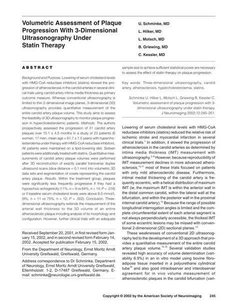 Pdf Volumetric Assessment Of Plaque Progression With Dimensional