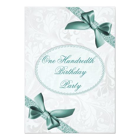 100th Damask And Bows Birthday Party Invitation Zazzle Invitations Save The Date Cards