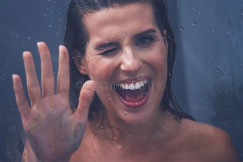 Adult Woman Under The Shower In Bathroom Stock Image Image Of Brunette Nude
