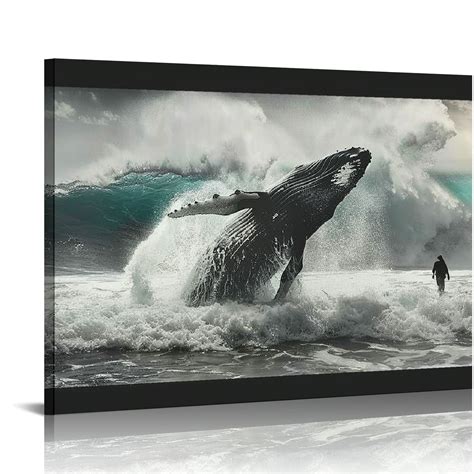 Canflashion Surging Waves Whale Pictures Canvas Wall Art For Living