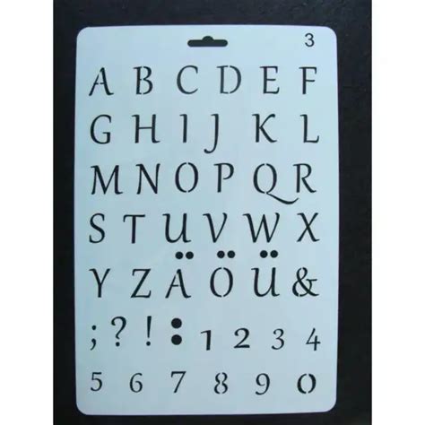 POCHOIR ALPHABET CHIFFRES Lettres Ponctuation Planche Plastique 26cm