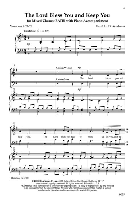 The Lord Bless You And Keep You By Franklin Ashdown 4 Part Sheet Music Sheet Music Plus