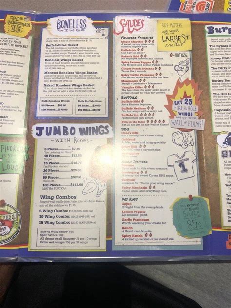 Menu At Pluckers Wing Bar Cypress Northwest Fwy