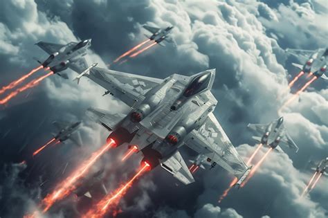 Fighter Jets Breaking Through Clouds With Afterburners Premium Ai